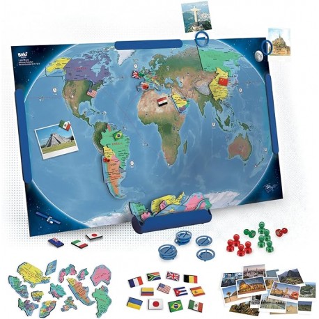 Planisferio Magnético Buki con mapa del mundo y piezas magnéticas educativas