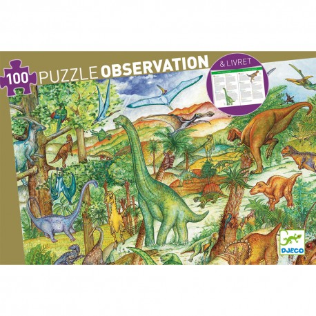 PUZZLE OBSERVACION DINOSAURIOS + LIBRITO DJECO